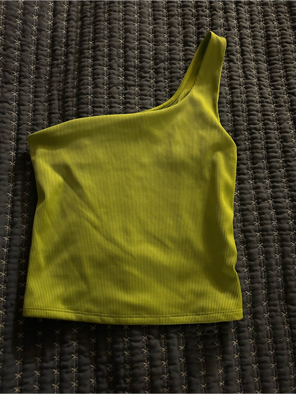 Express Neon Lime Ribbed One-Shoulder Crop Top